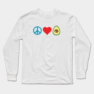 Peace, Love, Avocado (on white) Long Sleeve T-Shirt